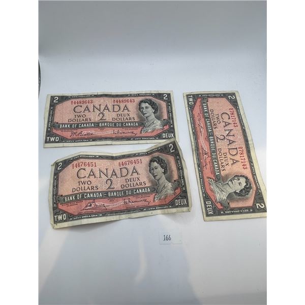 3x Canadian 1954 Modified Portrait $2 Bills