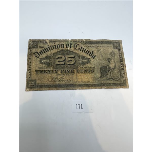 Canadian 1900 25 Cent Bill