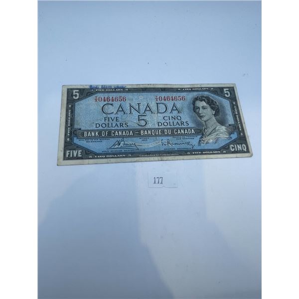 Canadian 1954 Modified Portrait $5 Bill