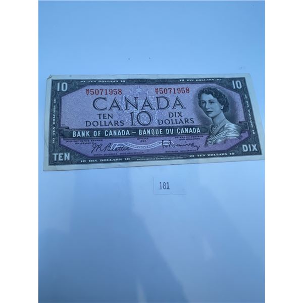 Canadian 1954 Modified Portrait $10 Bill