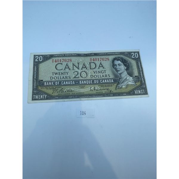 Canadian 1954 Modified Portrait $20 Bill