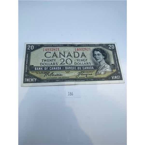 Canadian 1954 Modified Portrait $20 Bill