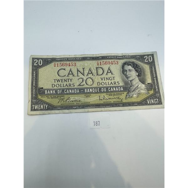 Canadian 1954 Modified Portrait $20 Bill