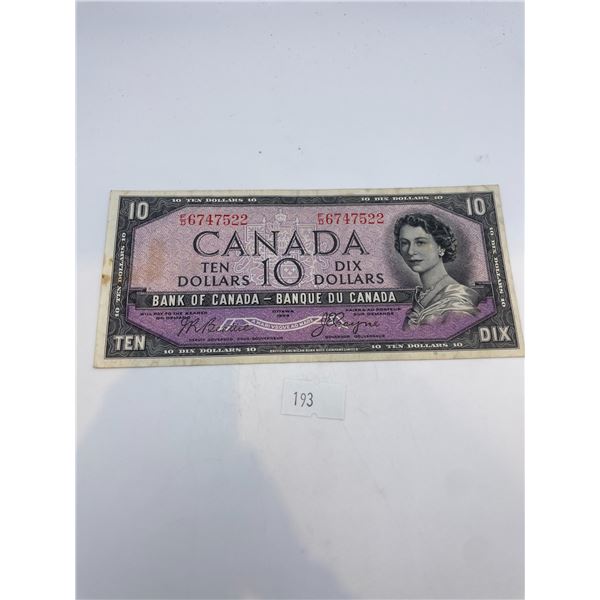 Canadian 1954 Devil's Face $10 Bill