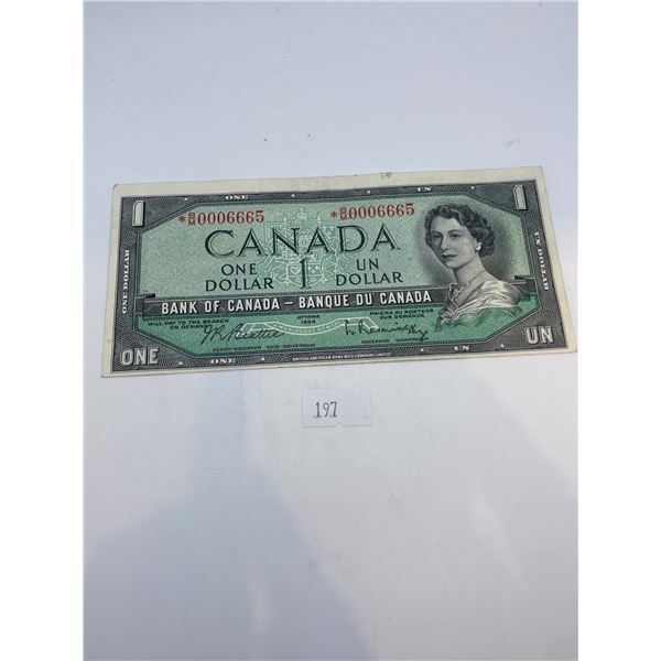 Canadian 1954 $1 Bill Replacement Note, Low Serial Number