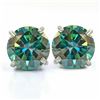 Image 1 : 3ct Blue Moissanite Stud Earrings - retail appraisal value $1,410.00 USD (w/ Certificate Of Authenti