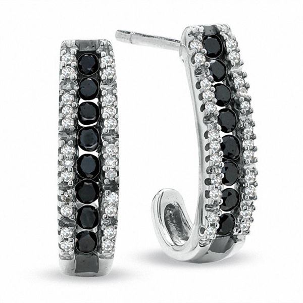 Black & White Natural Diamond Cluster I-Hoop Earrings - retail appraisal value $499 USD (w/ Certific