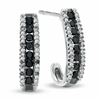 Image 1 : Black & White Natural Diamond Cluster I-Hoop Earrings - retail appraisal value $499 USD (w/ Certific