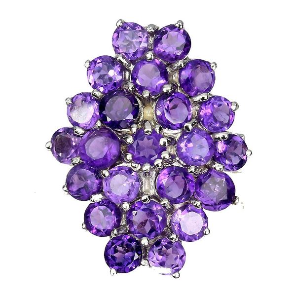 14K White Gold Plated & Unheated Round Amethyst Ring - Size 6 - retail appraisal value $430 USD (w/