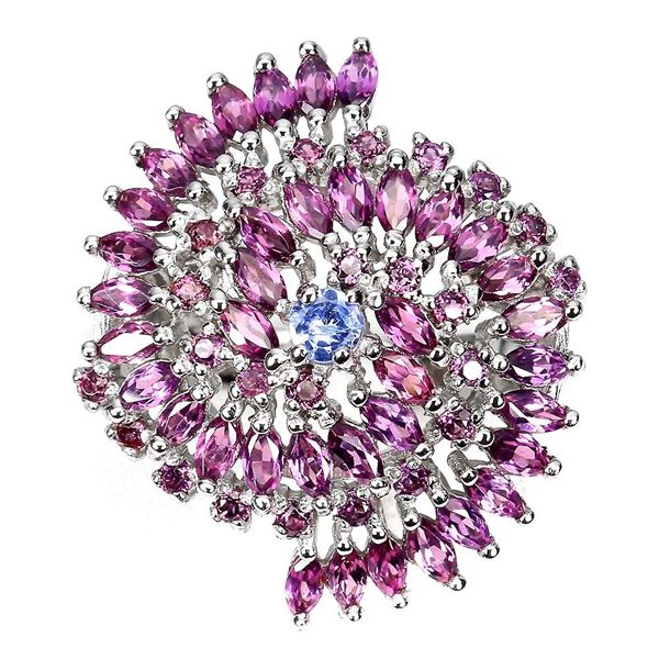 14K White Gold Plated & Unheated Marquise Rhodolite Garnet Tanzanite Ring - Size 8 - retail appraisa