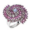 Image 2 : 14K White Gold Plated & Unheated Marquise Rhodolite Garnet Tanzanite Ring - Size 8 - retail appraisa