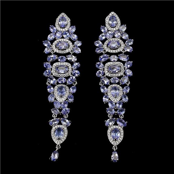 14K White Gold Plated & Unheated Oval blue Tanzanite Earrings - retail appraisal value $3,181.78 USD