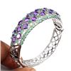 Image 2 : 14K White Gold Plated w/ Unheated Amethyst & Emeral Silver Bangle - retail appraisal value $1,887.00