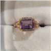 Image 1 : 14K Rose Gold Plated & Unheated Octagon Cut Purple Amethyst Ring - Size 7 (w/ Certificate Of Authent