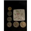 Image 2 : Wedgwood Rosehip Bone China filled w/ assorted coins - includes British-Columbia 1971/1969 Canada Do