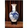 Image 1 : Vintage 14in Chinese blue white decorative vase w/ wooden base