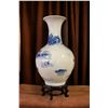 Image 2 : Vintage 14in Chinese blue white decorative vase w/ wooden base