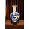 Image 1 : Vintage 13in Chinese blue white decorative vase w/ wooden base