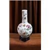 Image 2 : Chinese high-neck ceramic decorative vase w/ wooden base - approx. 12in tall x 7in wide