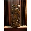 Image 2 : Vintage Chinese wood carved "Fisherman & Child" sculpture - 16 1/2in tall x 7in wide