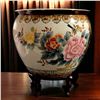 Image 1 : Chinese floral w/ birds decorative porcelain/ceramic planter with wooden base