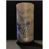 Image 2 : 19in vintage Chinese mountain scene blue white ceramic/porcelain vase w/wooden base