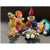 Image 2 : Group of assorted decorative clown figurines stuffed, styrofoam, porcelain on marble