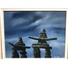 Image 2 : Framed original "Inukshuk" oil on board painting signed by artist Ken Kirkby - appraised at $500-$60