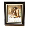 Image 1 : Framed original "Nude Woman on Bed Sitting Sideways" painting on canvas signed by artist Y. Tao date