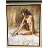 Image 2 : Framed original "Nude Woman on Bed Sitting Sideways" painting on canvas signed by artist Y. Tao date