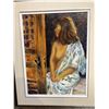 Image 2 : Framed original "Girl Looking Away" "Seule" painting on canvas signed by artist D.J.P. - approx. 24i