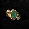 Image 1 : 14K yellow gold accent diamonds ring w/ emerald stone - estate jewelry