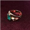 Image 2 : 14K yellow gold accent diamonds ring w/ emerald stone - estate jewelry