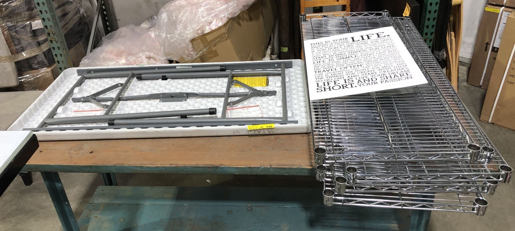Racking shelf w/ folding table - shelf approx. 4ft wide