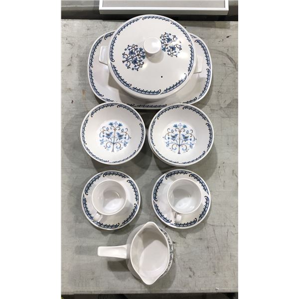 Group of Baycrest blue heritage dining set w/bowls, teacups, dishes, etc...