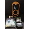 Image 1 : Group of misc items including - group of assorted coins from different countries, decor cats, wooden