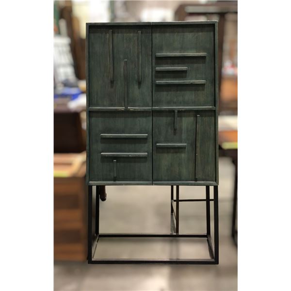 2-door tall green wood storage cabinet (approx. 32in W 5ft H)