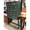 Image 2 : 2-door tall green wood storage cabinet (approx. 32in W 5ft H)