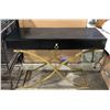 Image 1 : Single drawer black console table w/gold coloured legs (possibly brass) - (approx. 47in W 33in H 16i