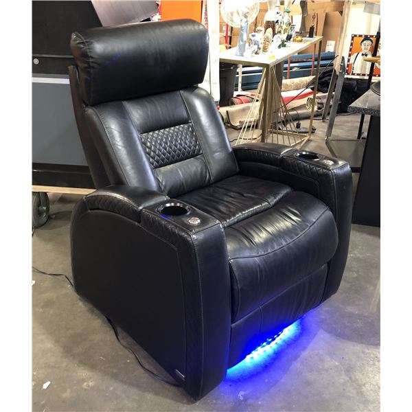 Single fully functional home theatre seats, enhanced with stylish blue lighting. Store Floor model