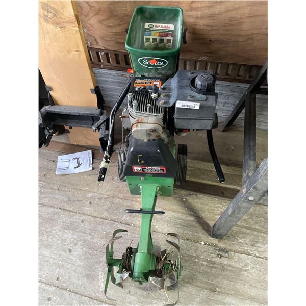 John Deere 314F Tiller, with Scotts Seed Spreader