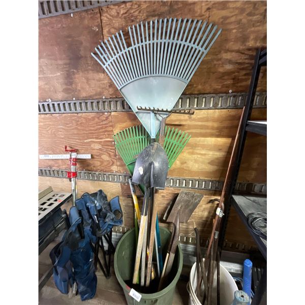 Garbage Bin with Assorted Garden Hand Tools
