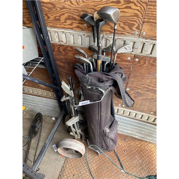 Set of assorted golf clubs c/w bag and rolling cart