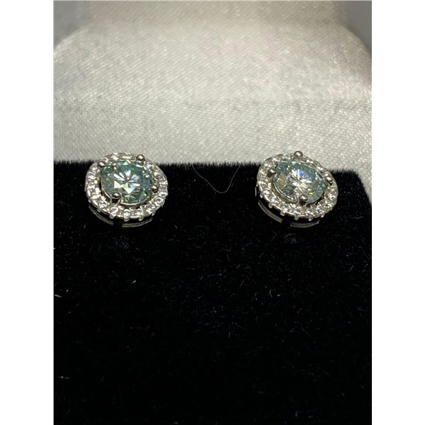 MOISSANITE VVS D EARRINGS WEIGHING AN ESTIMATED TOTAL 1.00 CARAT WITH A SURROUNDING THE CENTER WITH 