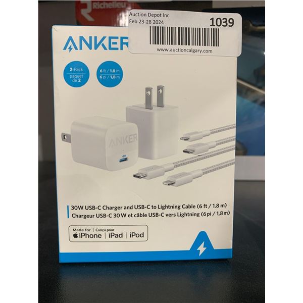 Anker 30W USB-C Charger and USB-C to Lightening Cable 6'