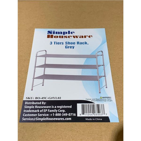 Simple houseware grey 3 tiered shoe rack