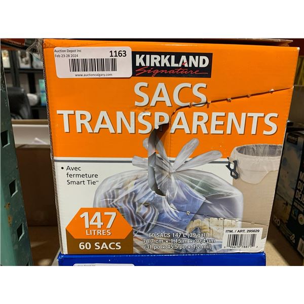 Kirkland Transparent Garbage Bags with Smart Tie 147 L - 60 Count