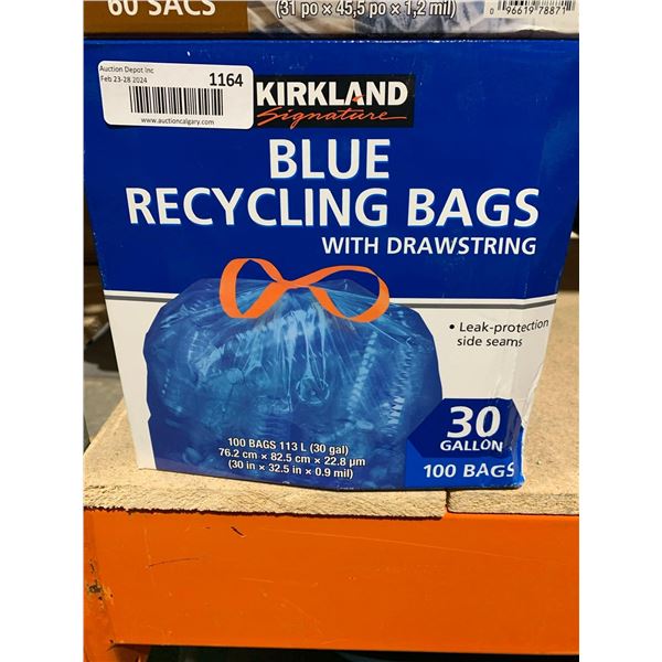 Kirkland Blue Recycling Bags with Drawstring - 30 Gallon - 100 Count