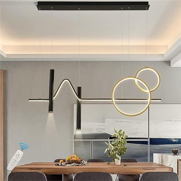 Eiinee Modern Pendant Light, Dimmable Creative LED Chandelier Linear Wave Light Fixture, Kitchen Isl