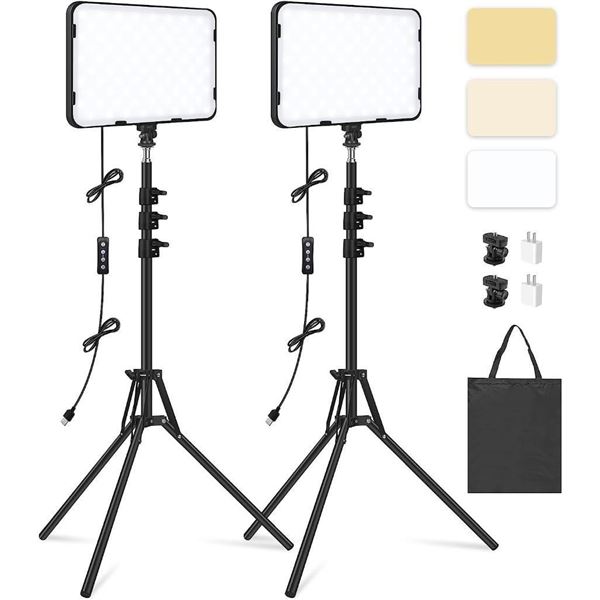 2 Pack LED Video Light with 63'' Tripod Stand, Obeamiu 2500-8500K Dimmable Photography Studio Lighti